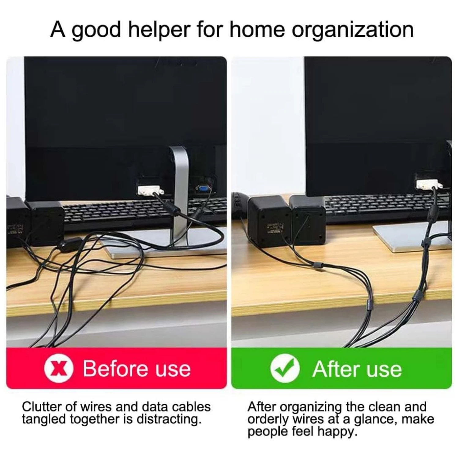Reusable Hook and Loop Cable Ties, Cut to Length Self-Gripping Straps, Wire Cords Management Organizer for Home Office PC