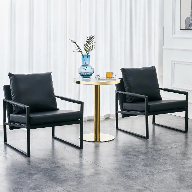 #Mid Century PU Leather Sofa Chair with Metal Frame Extra-Thick Padded Backrest and Seat Cushion Sofa Chairs for Living Room