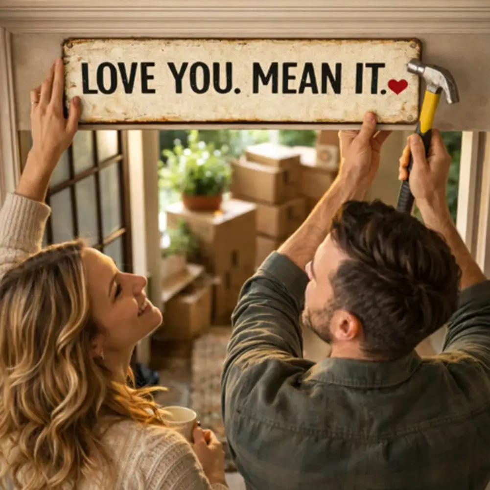 Door Sign Love Mean It Vintage Metal Wall Sign Rustic Farmhouse Hanging Plaque Home Entrance Doorway Bedroom Living Room Decor
