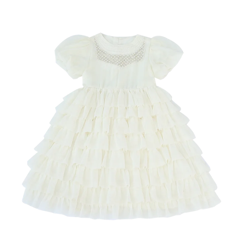 Girls Summer Dress 2024 New children\'s Princess Dress Pearl Cake dress Chiffon dress