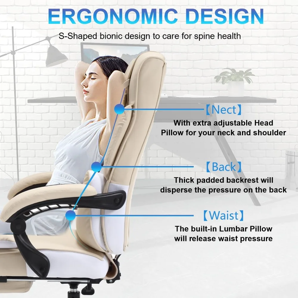 كرسي مريح للاستلقاء مع مسند للقدمين ودعم قطني للاستخدام المكتبي التنفيذي