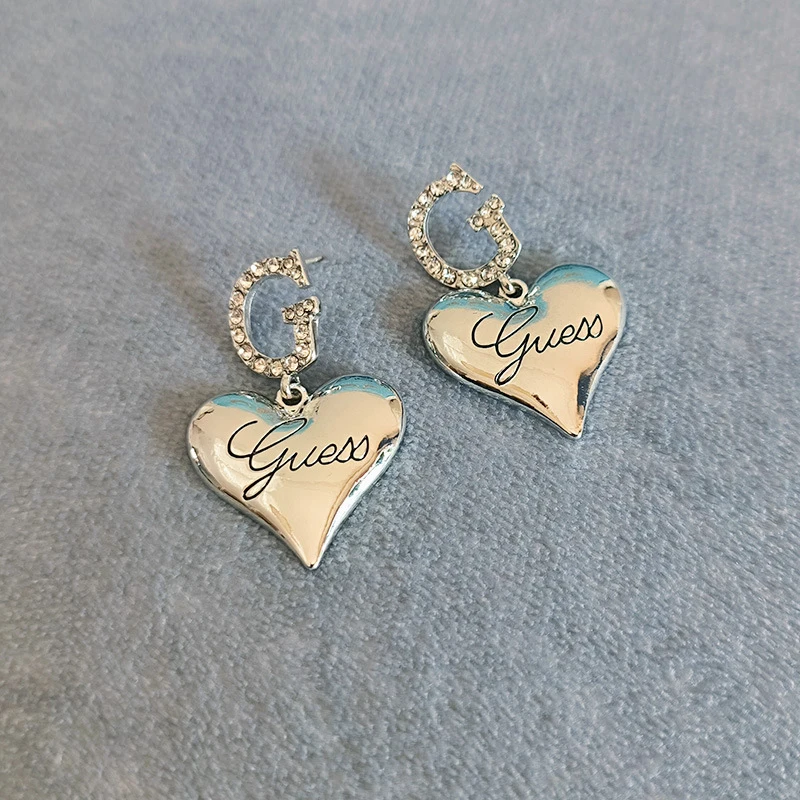 Boucles d'oreilles pendantes en métal ChimCoussins pour femmes et filles, style coréen, grand coeur d'amour, goujons lettre G, cadeau de bijoux à la mode, 1 paire