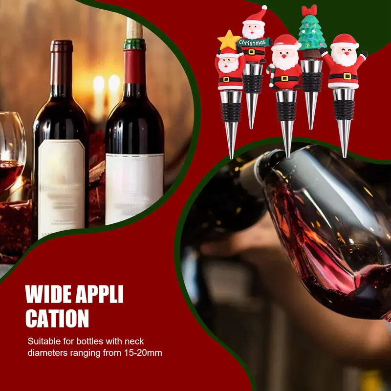 5 PCS Wine Bottle Stopper,Wine Stopper,Christmas Decorative Wine Saver, Reusable Wine Corks Beverage Bottle Stoppers