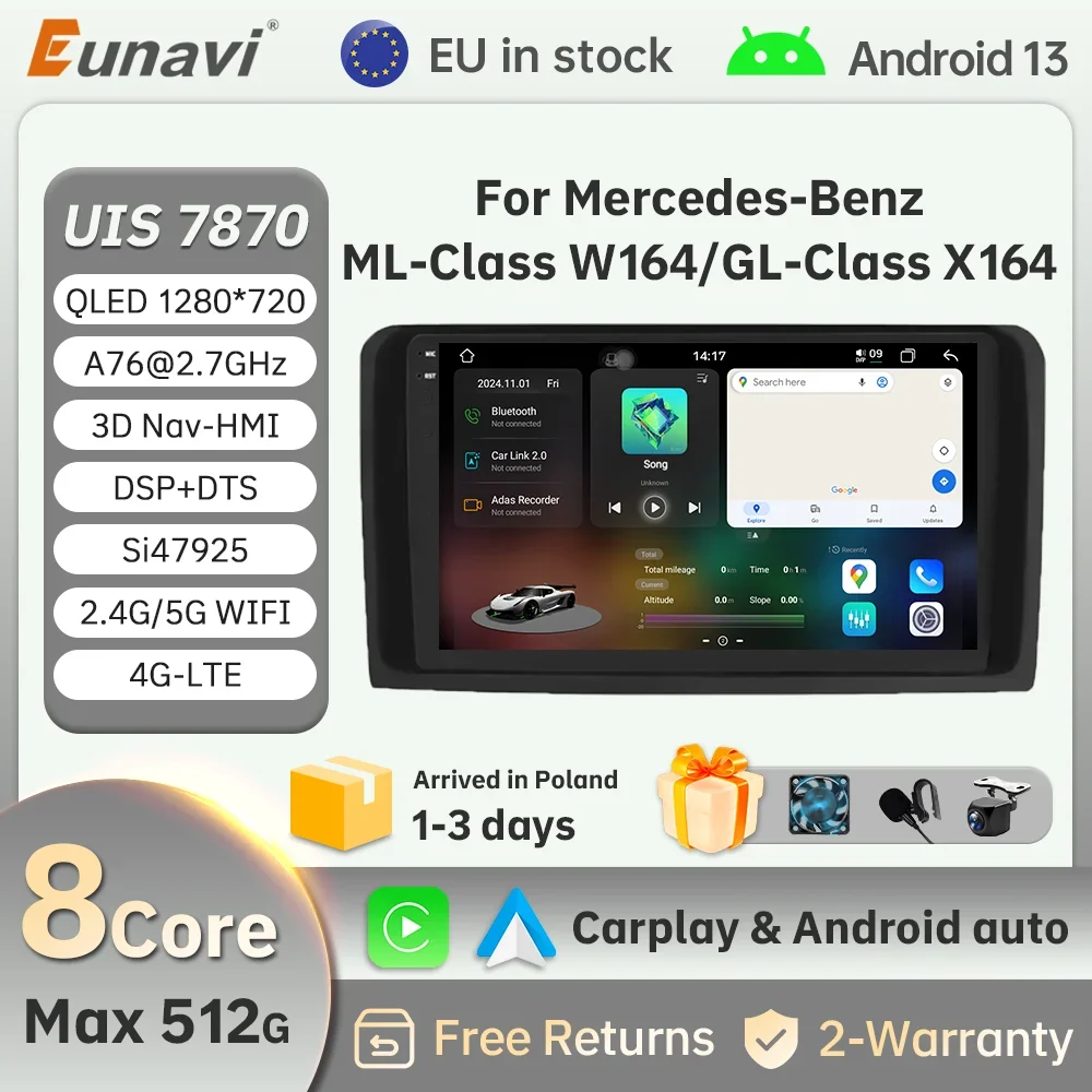 Eunavi 9 Car Media Player For Mercedes ML W164 X164 ML350 ML300 GL500 ML320 ML280 GL350 GPS Stereo 2din