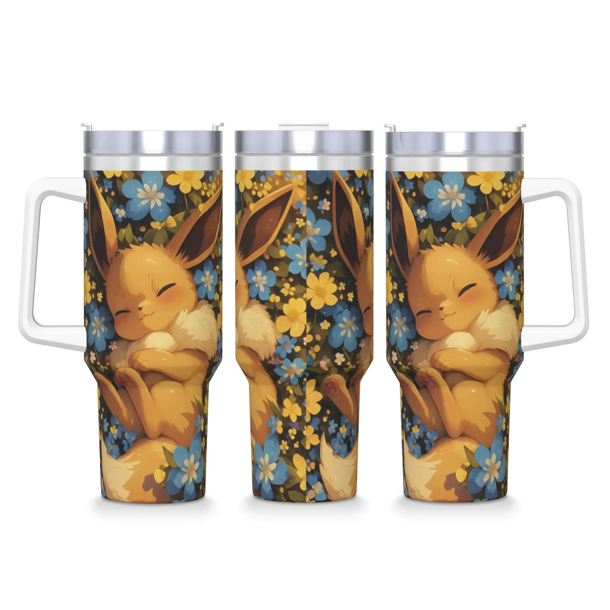Pokemon Eevee Stainless Steel Tumbler  Camping Mugs Cup Large Capacity Thermal Mug Insulated Cold and Hot Milk Tea Water Bottle