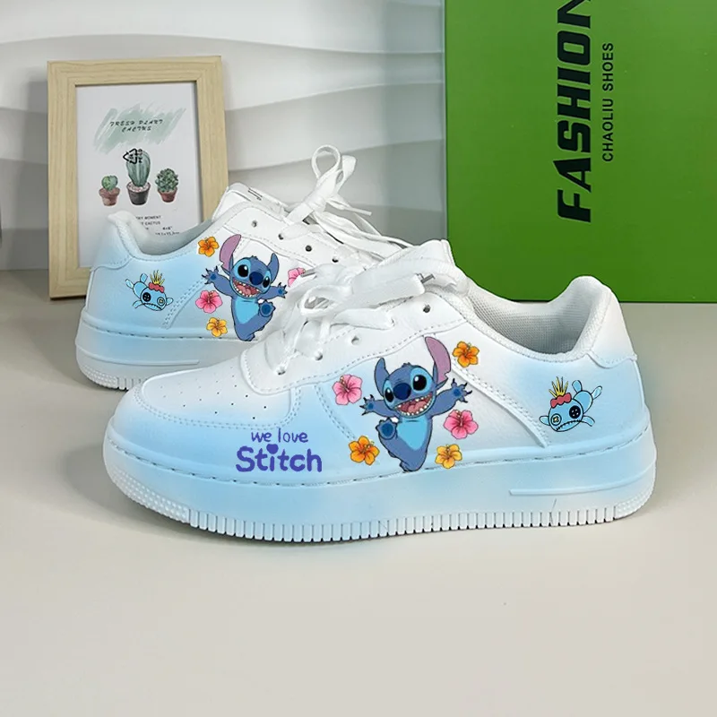 Kawaii disney stitch dos desenhos animados sapatos casuais masculinos e femininos lolita primavera e outono sapatos de skate versátil casal tênis