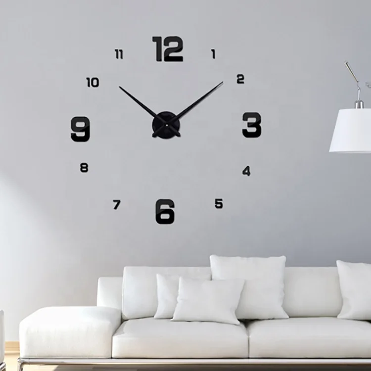 Modern Home Decor Wall Mounted Watch Frameless Sticker 3D DIY Wall Clock Alarm Clock