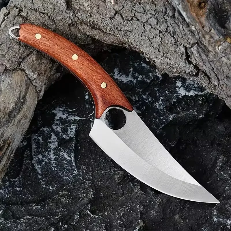 Outdoor Picnics Premium Wooden Handle Stainless Steel Meat Knife Perfect for Bone Removal