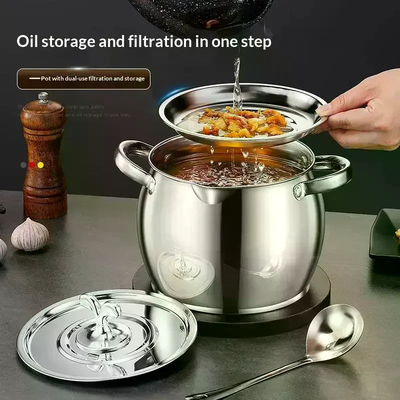 Multifunctional Oil Filter Container, Thick Stainless Steel - Can Be Used For Cooking Free Ladle 1.5/2/2.5/3 L