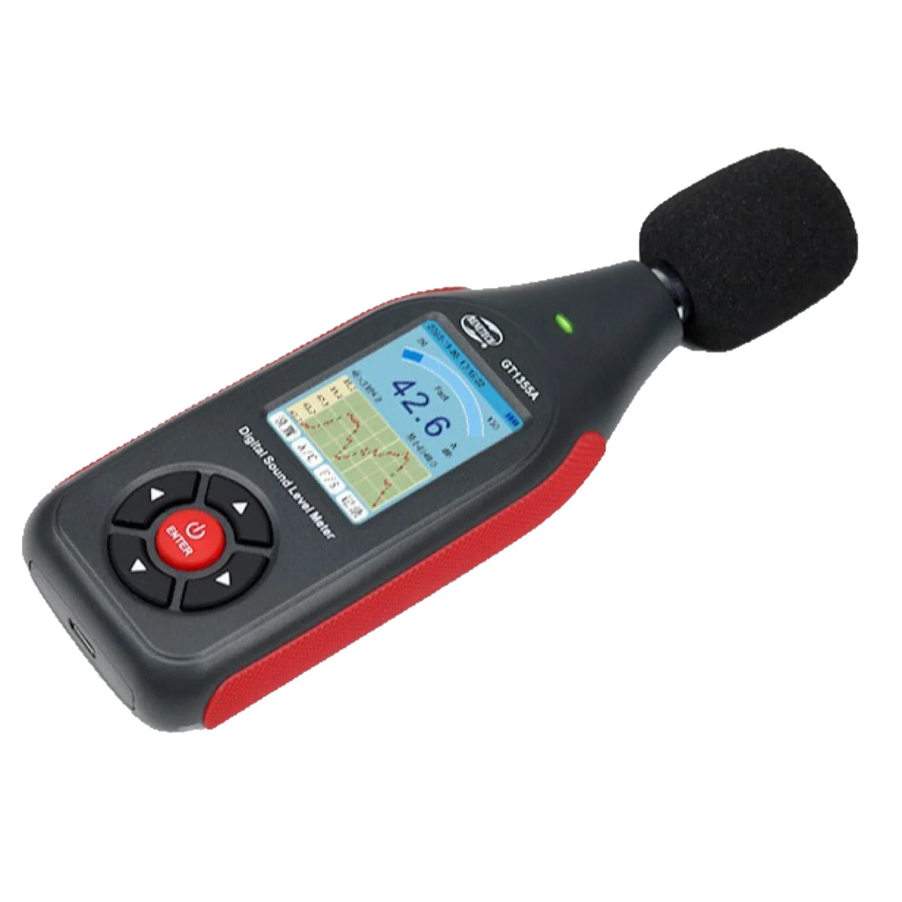 

Измеритель уровня шума с цветным дисплеем, визуальной сигнализацией и памятью на 43 000 записей, монитор SPL