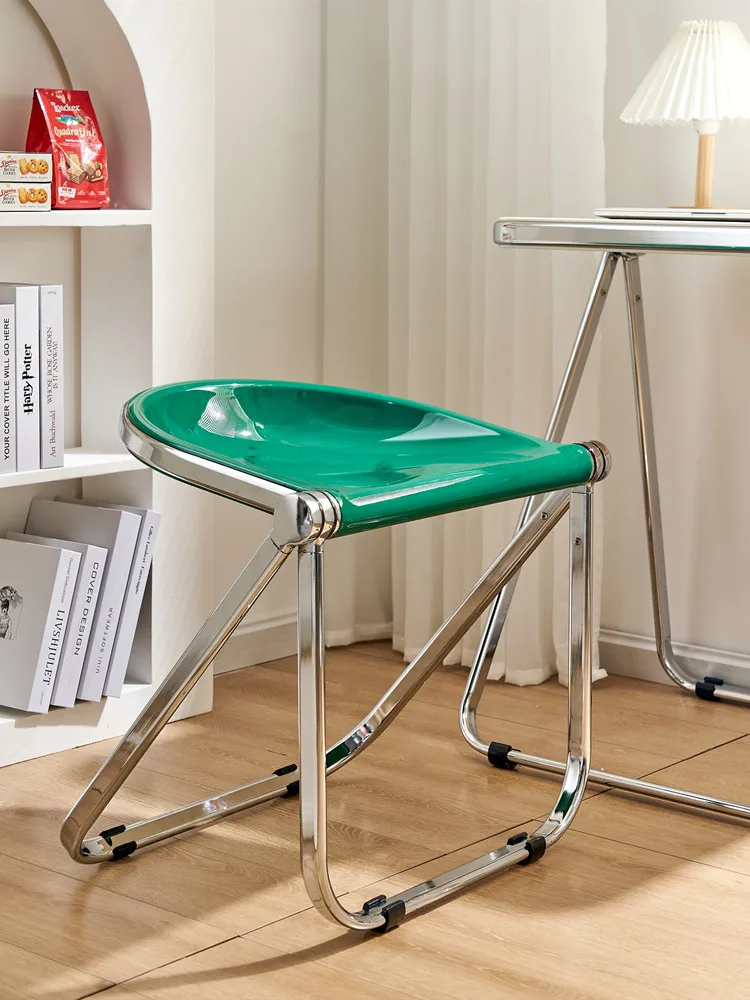 

INS Minimalist Folding Stool, Vintage Metal Dining Chair, Designer Coffee House Chair, Nordic Modern Foldable Seat