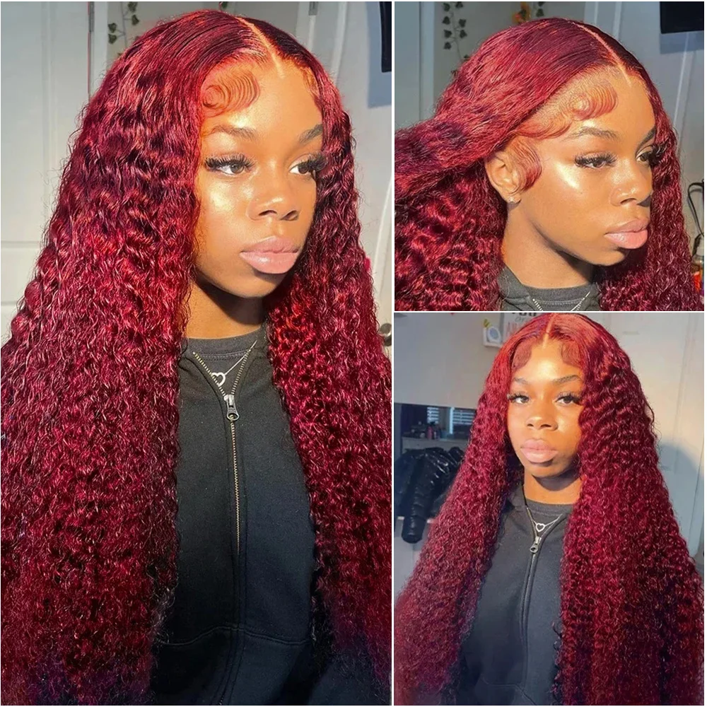 

99J Burgundy 13x4 Deep Wave Lace Frontal Wig Human Hair Curly Water Wave 13x6 HD Lace Front Brazilian Wigs For Women Preplucked