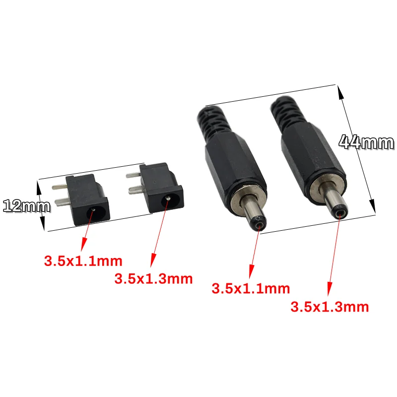 10pcs DC002 3.5x1.1mm 3.5x1.3mm DC Power Plug Jack DC-002 1A/30V 3.5*1.1mm 3.5*1.3mm Male / Female Socket Connector