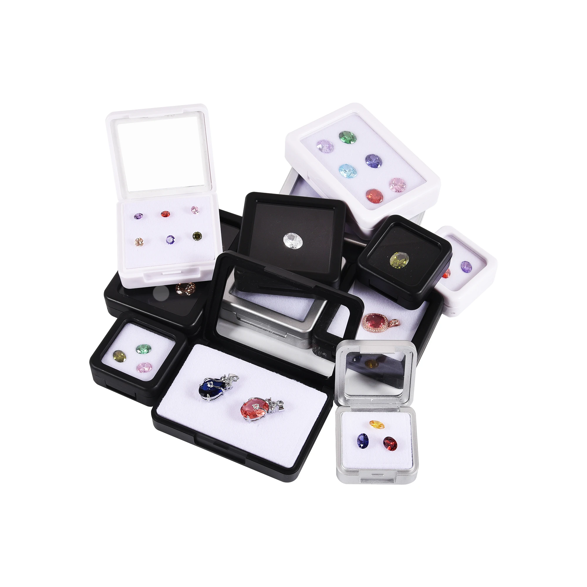 Loose Diamond Gem Display Case Top Glass Box Tray Stone Storage Holder Showcase Gemstone Jars Column Organizer with Clear View