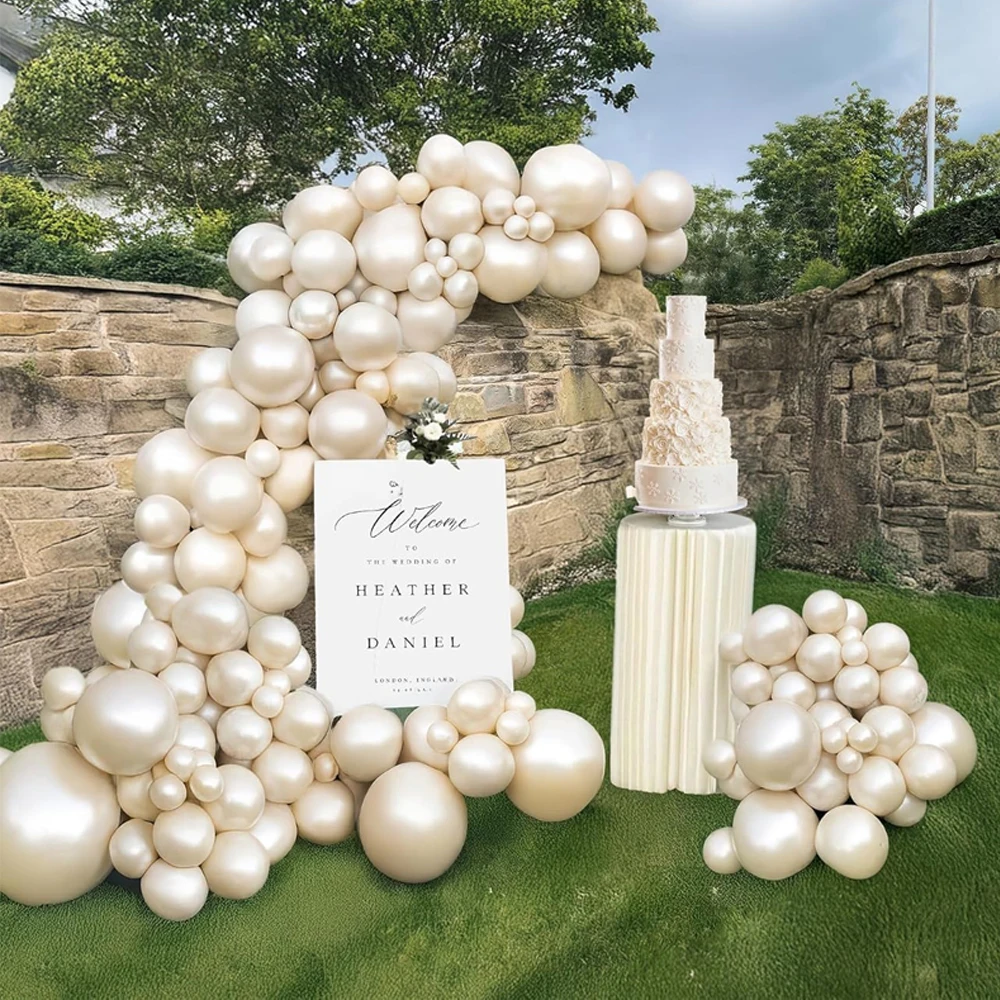 85Pcs Pearl White Sand Balloons Kit Double Stuffed Pearl Beige Balloons Garland for Boho Baby Shower Wedding Birthday Party Deco