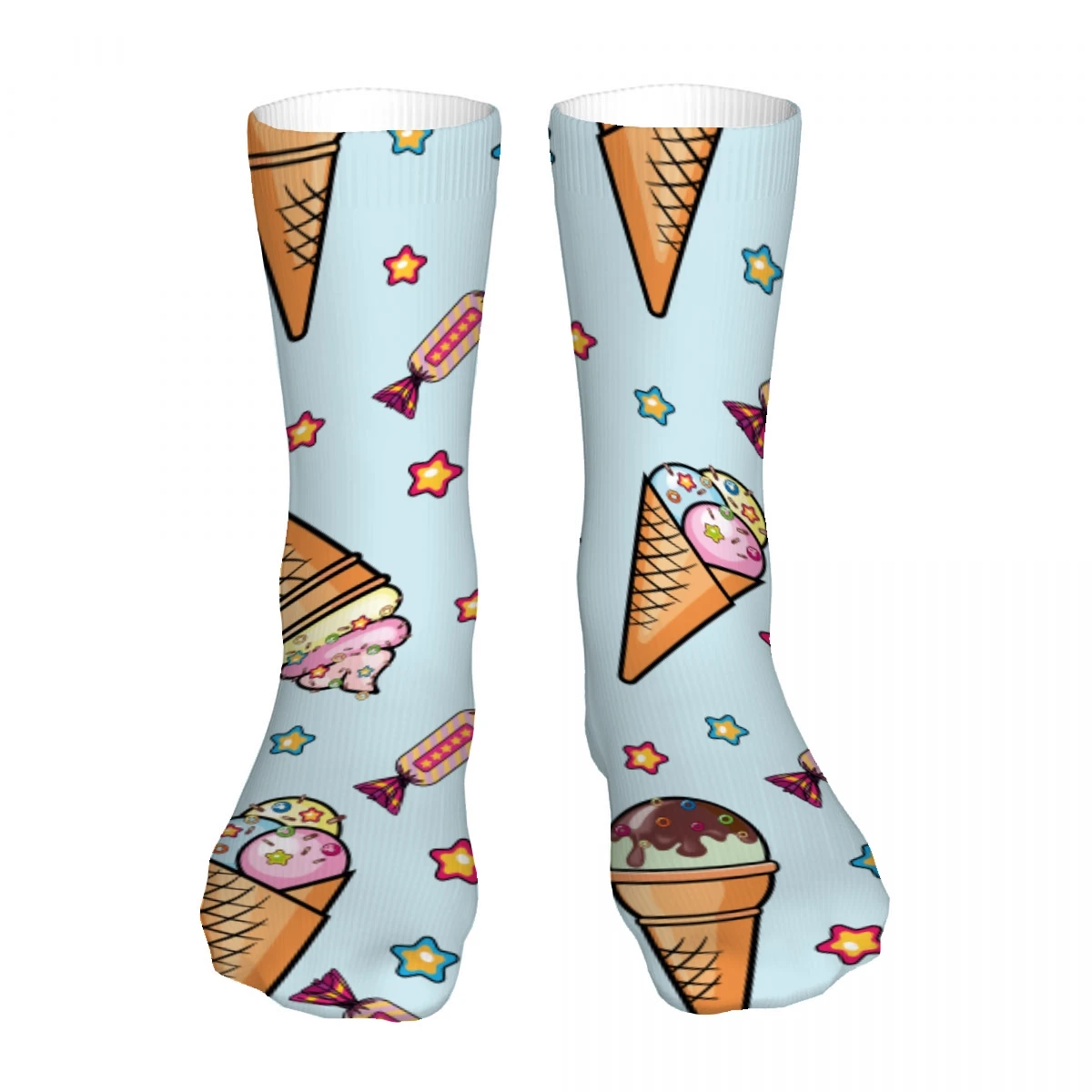 Ice Cream Pattern Mens Womens Funny Crew Socks Cool 3D Printed Design Socks Fashion Comfortable Basketball Socks