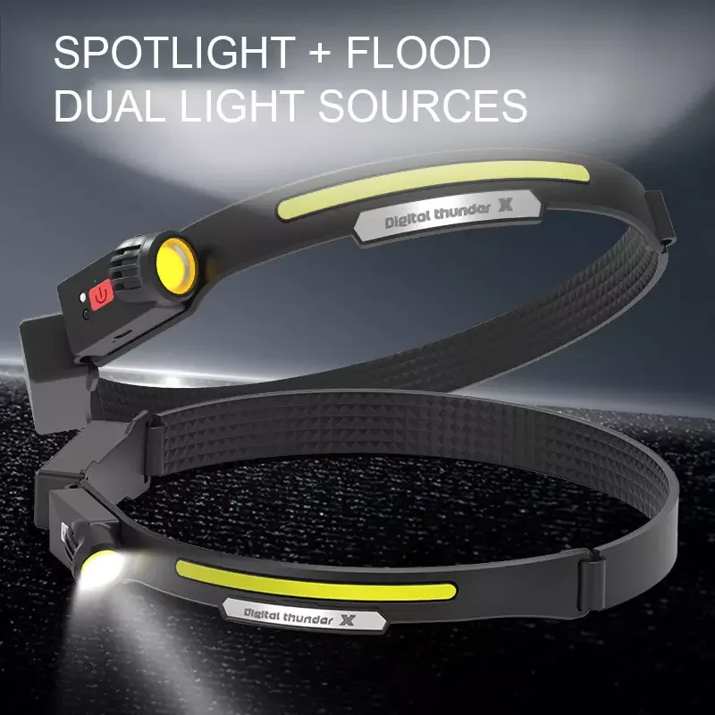 New LED Dual Light Source Strong Light Head Lamp USB Outdoor Waterproof Night Fishing Lamp Household Emergency Head Lamp