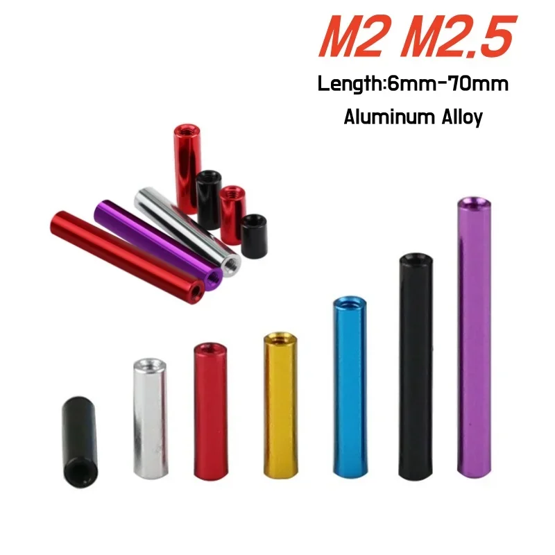 10pcs M2 M2.5 Colourful Aluminum Round Standoff Spacer,Thread Sleeve Rod Bar Stud,Drone Accessory Nuts Anodized