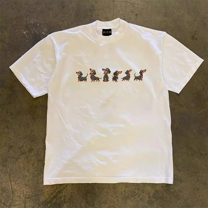 Upward Hero 3A260g Double Thread Pure Cotton Loose Short Sleeve T-Shirt Unisex Youth Summer Sweat Absorbent Animal Print