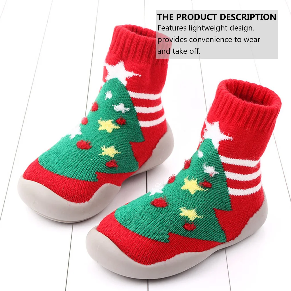 

1 Pair Baby Warm Cotton Anti-Slip Sole Christmas Design Floor For Toddlers Toddler Kids Socks Non-Slip Xmas Socks