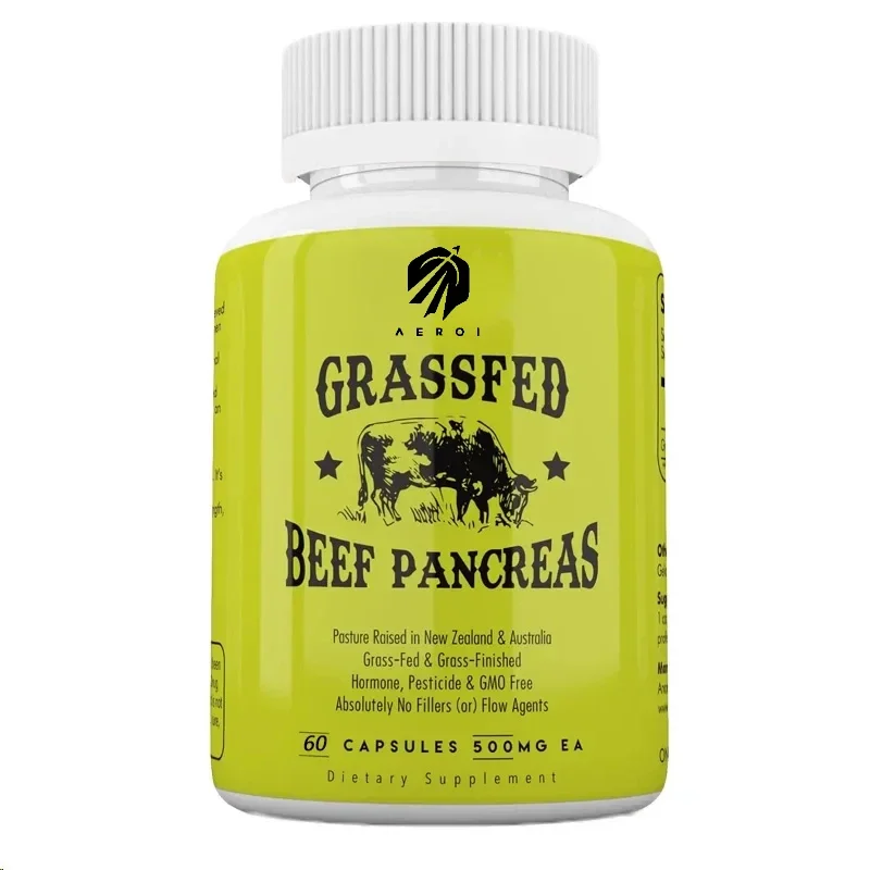 Grass Fed Beef Pancreatic Supplement 60 Capsules 500mg Digestive Contains Pancreatin Non GMO