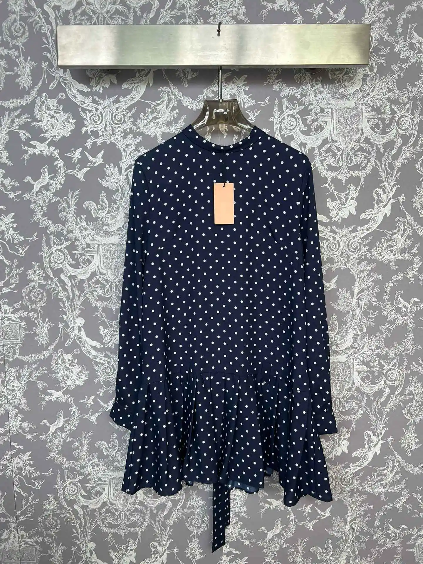 24 new waistband long sleeved silk dress with polka dot print for early autumn girls' style dress