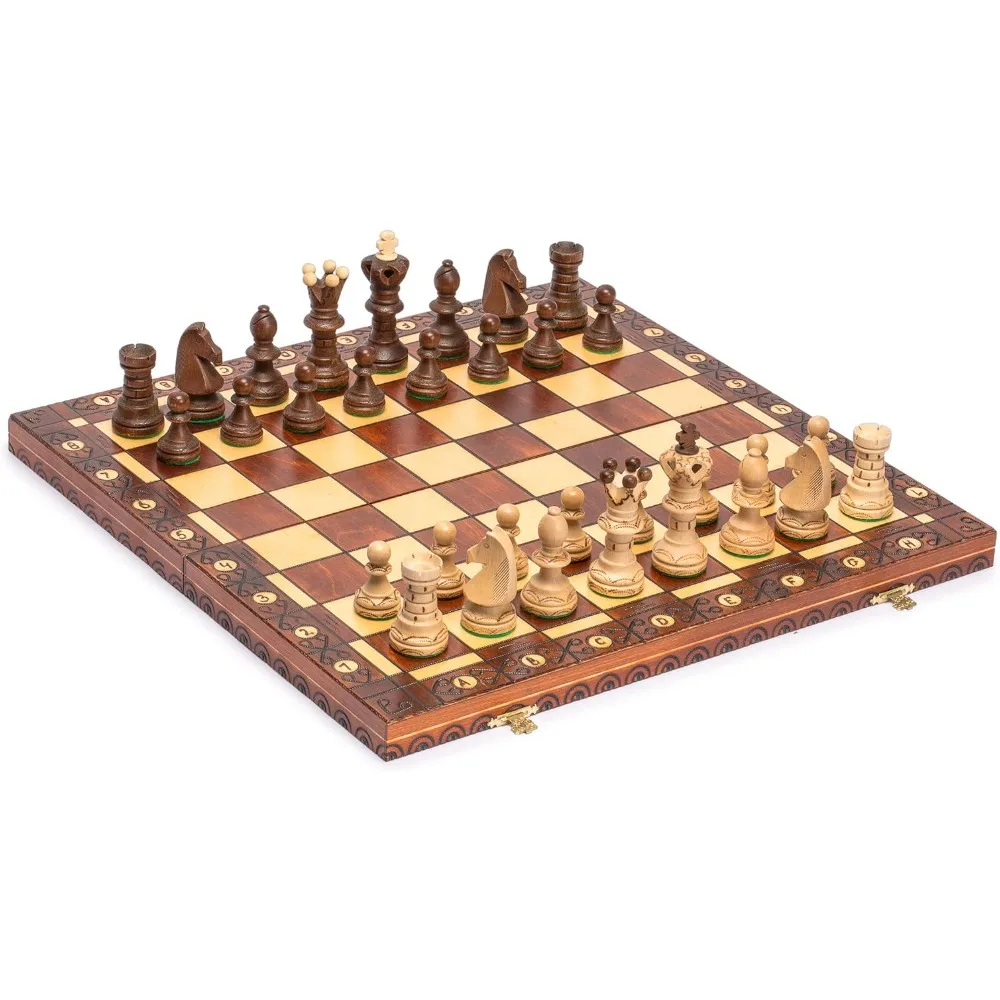 

Wooden Chess Game Set, Ambassador - 21.7 Inches - Large-Size Chess Set with Handcrafted Chessmen and Felted Folding Board