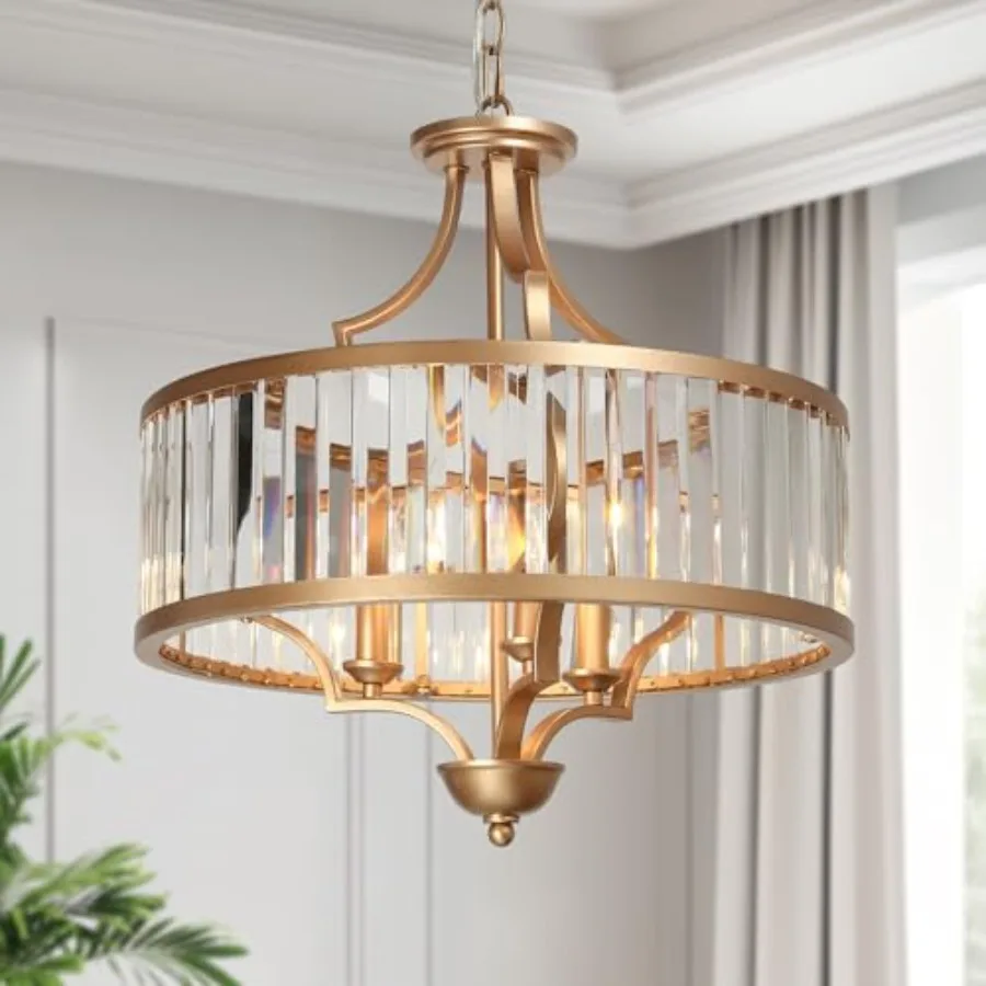 

Chandelier, Modern Drum Light Fixture with Crystal Glass for Dining and Living Room, Bedroom, Foyer and Kitchen