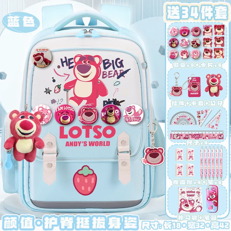 Sanrio-mochila escolar de oso de fresa para estudiantes, bonita mochila informal y ligera con hombrera, impermeable de gran capacidad