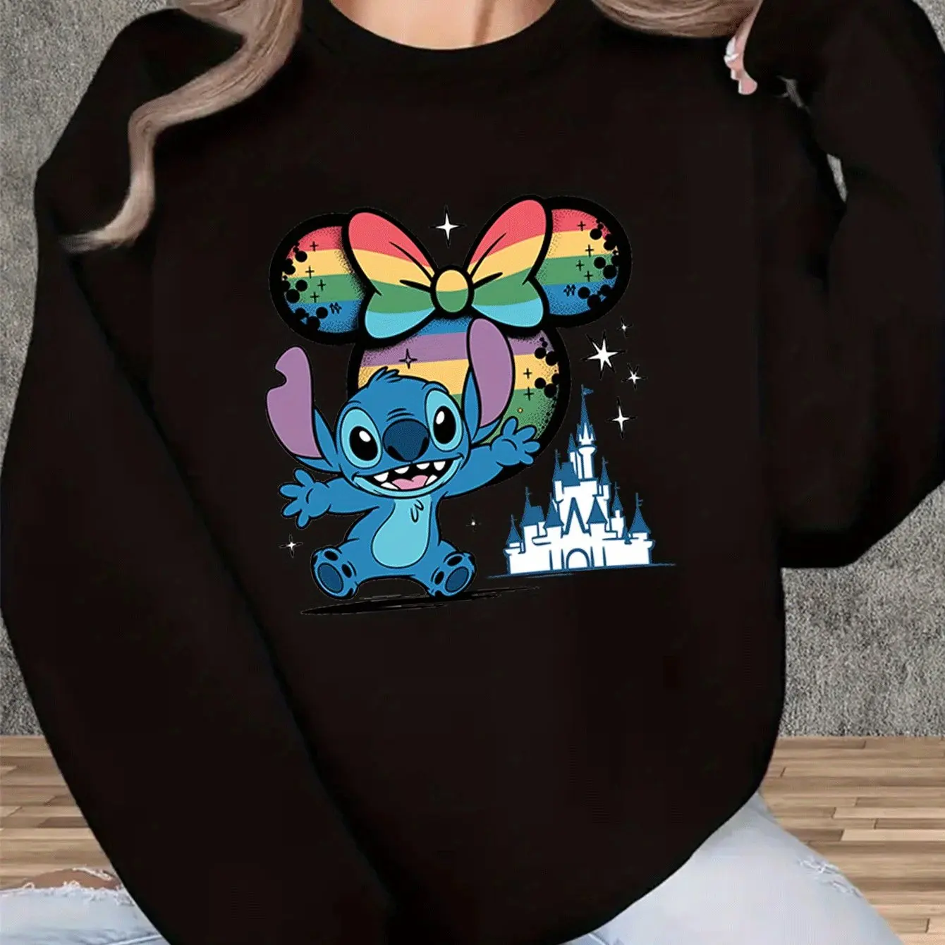 Disney Stitch damessweatshirt met ronde hals, unisex fleece, mode, casual herfst en winter, oversized streetwear