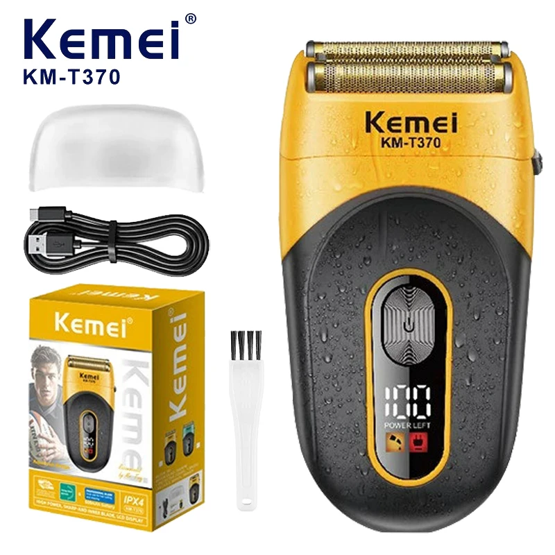 

Kemei KM-T370 Shaving Machine Men Beard Trimmer Professional Waterproof Electric Foil Shaver Barber 3 Blades USB Charging Razor