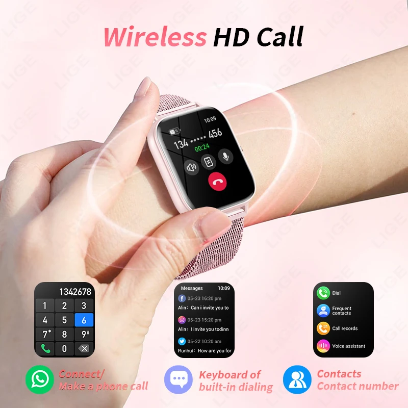 LIGE новые умные часы с динамическим циферблатом для мужчин и женщин, 1,83 дюйма, HD-экран, монитор сердечного ритма, спортивные водонепроницаемые умные часы с Bluetooth и вызовами