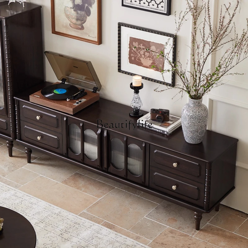 

Vintage French Retro American Style Solid Wood TV Cabinet Living Room Floor Cabinet