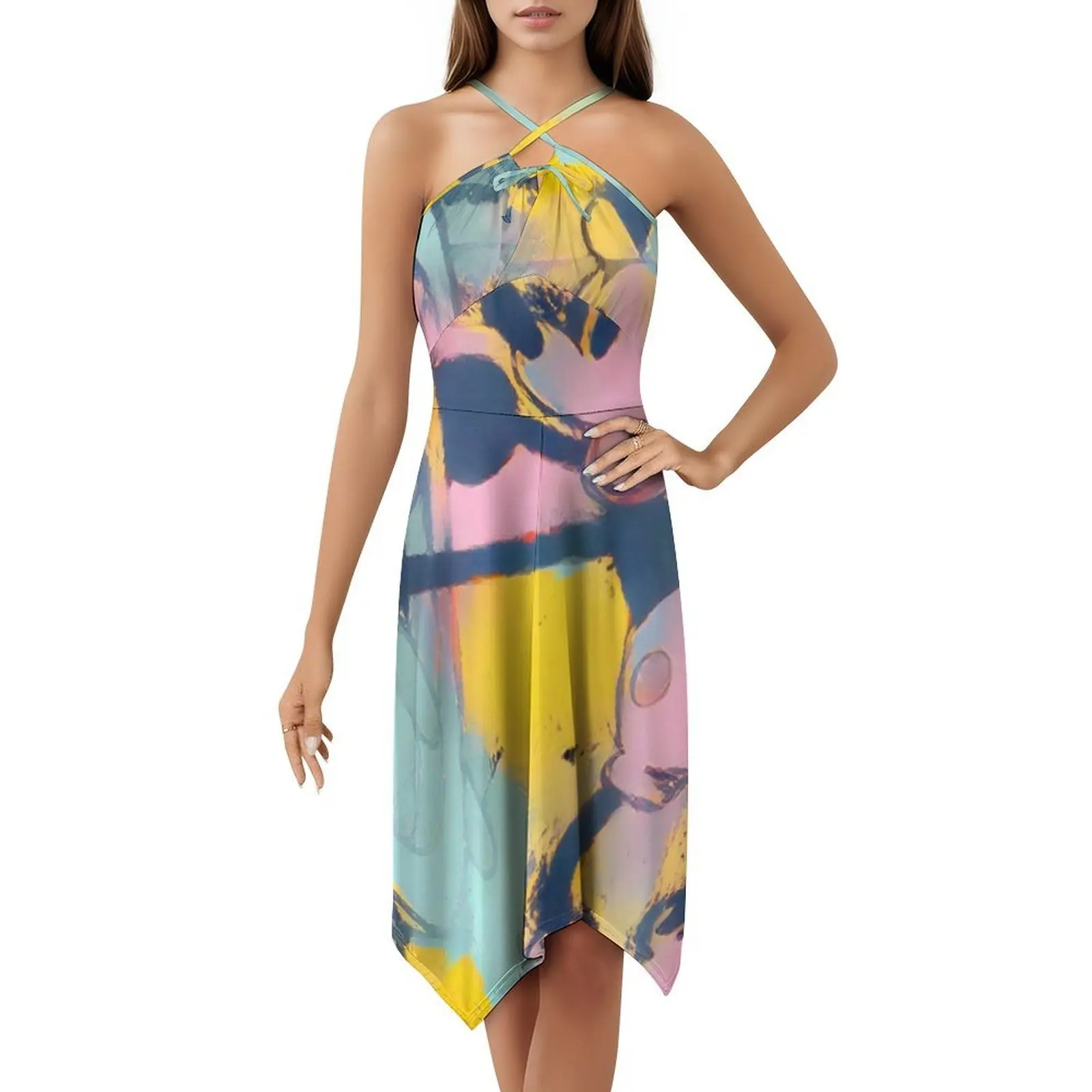 قارب بخاري ميكي على طراز Warhol فستان بوهيمي بدون أكمام متعدد الطباعات لحفلات عطلة الشاطئ فستان Steamboat Willie Warhol #5