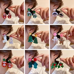 2 pairs Christmas Star Leaf Alpaca Snowflake Snowman Water Cups Geometric Socks Dangle Eaeeings for Women Personality Earrings