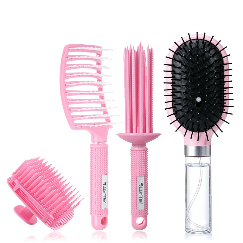 4Pcs Hair Brush Set With Spray Bottle Air Cushion Massage Comb Detangling Hollow Curly Hair Styling Brushes Salon Hairdressing Tools For Women
