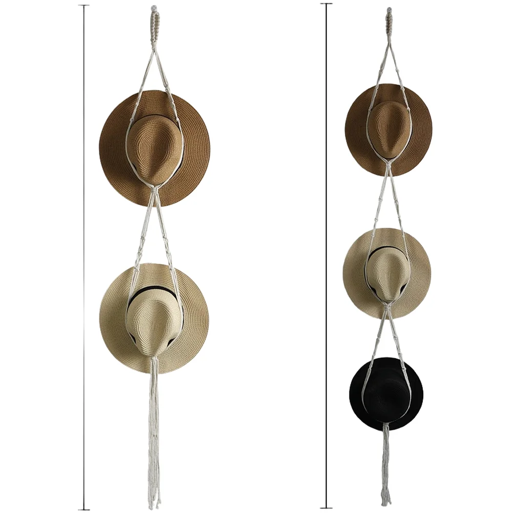 

Настенный органайзер для шляп из хлопчатобумажной веревки с богемным дизайном ручной работы и стеллаж для хранения декоративной домашней витрины