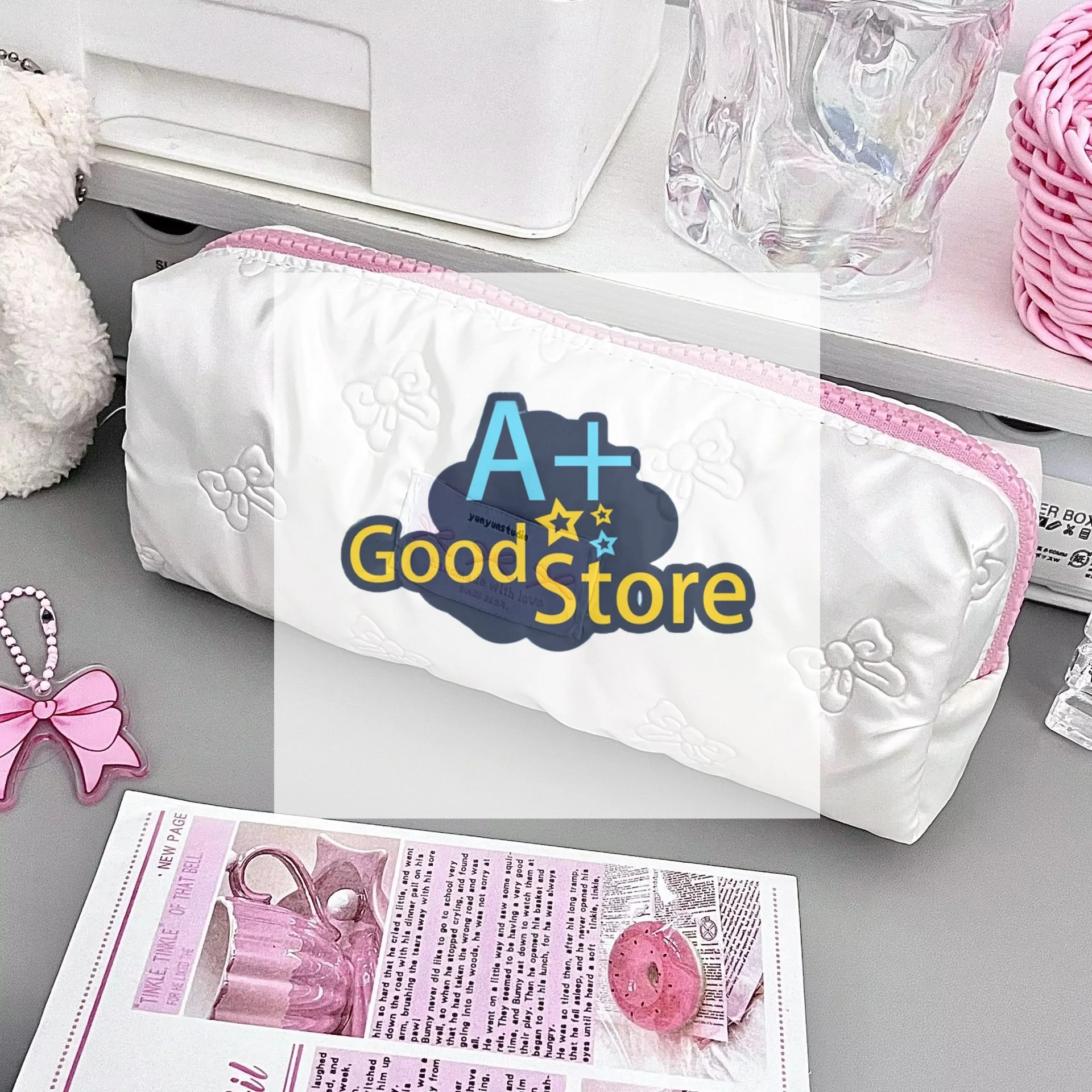 Stationery Storage Bag Compact Compact Travel Pouch Cosmetic Bag Satin Bow Pen Bag For Daily Commuting Makeup Student Use