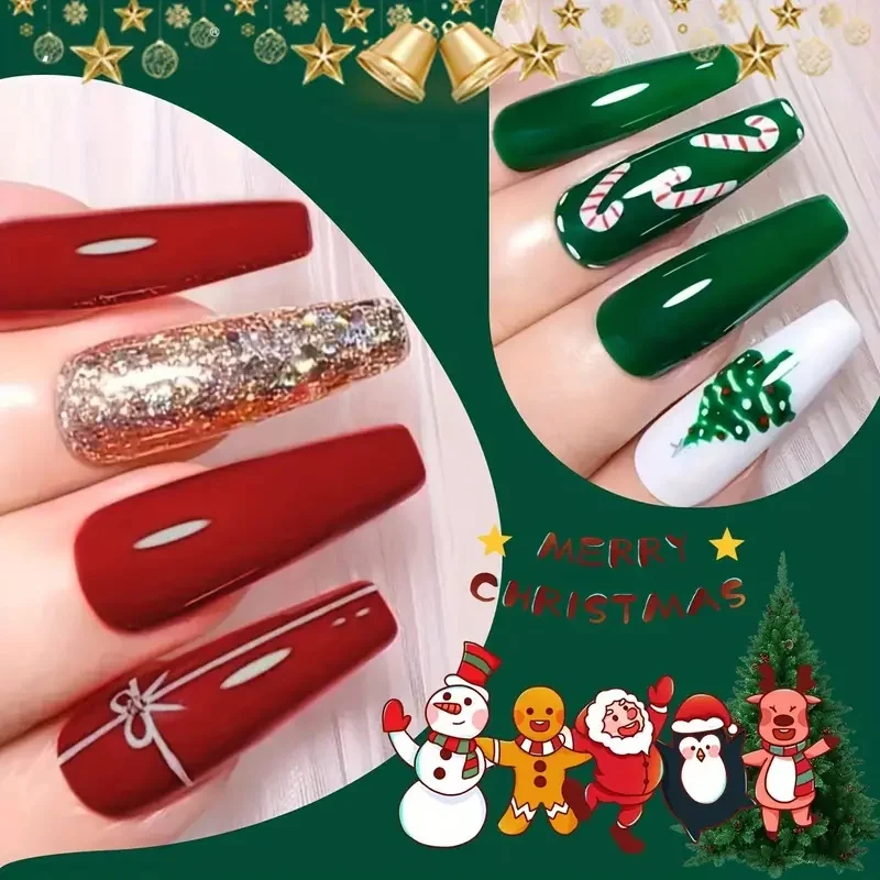 Set di smalti gel natalizi a 6 colori, tono champagne verde, rosso, glitter argento, perfetto per le vacanze autunnali di Capodanno