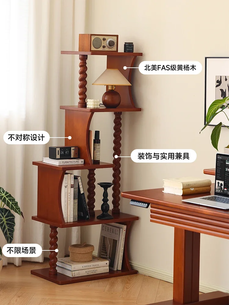 Solid Wood, Retro Small Unit Living Room Bookshelf, Household Multi-layer Storage Rack