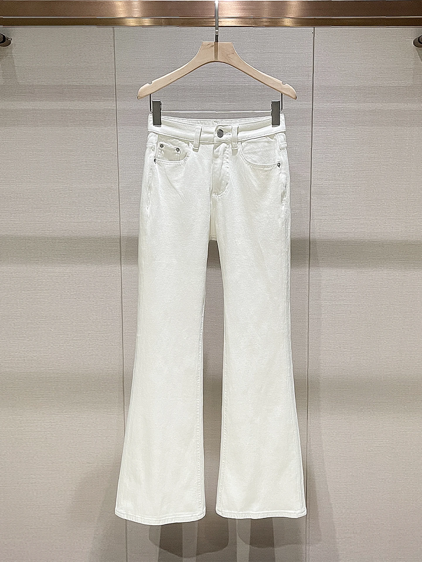 

High Waist Bell Bot Jeans Women's Khaki Spring Casual Slimming Wide Leg Pants American Retro Sle Pure Color Denim