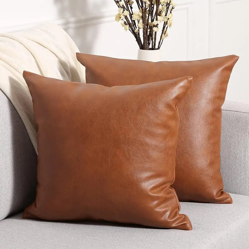 

Set Of 2 Faux Leather Decorative Throw Pillow Covers Modern Solid Outdoor Cushion Cases Luxury Pillowcases For Couch Sofa Bed