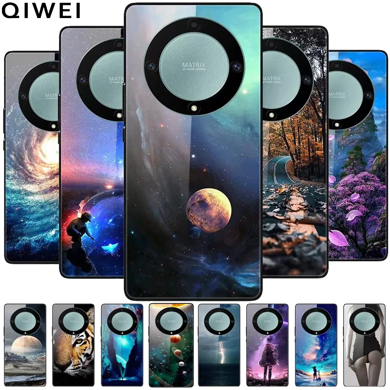 For Honor Magic5 Lite 5G Case Magic 5 Lite Tempered Glass Hard Back Cover Protective Phone Cases for Honor X9a 5G Bumper Capas