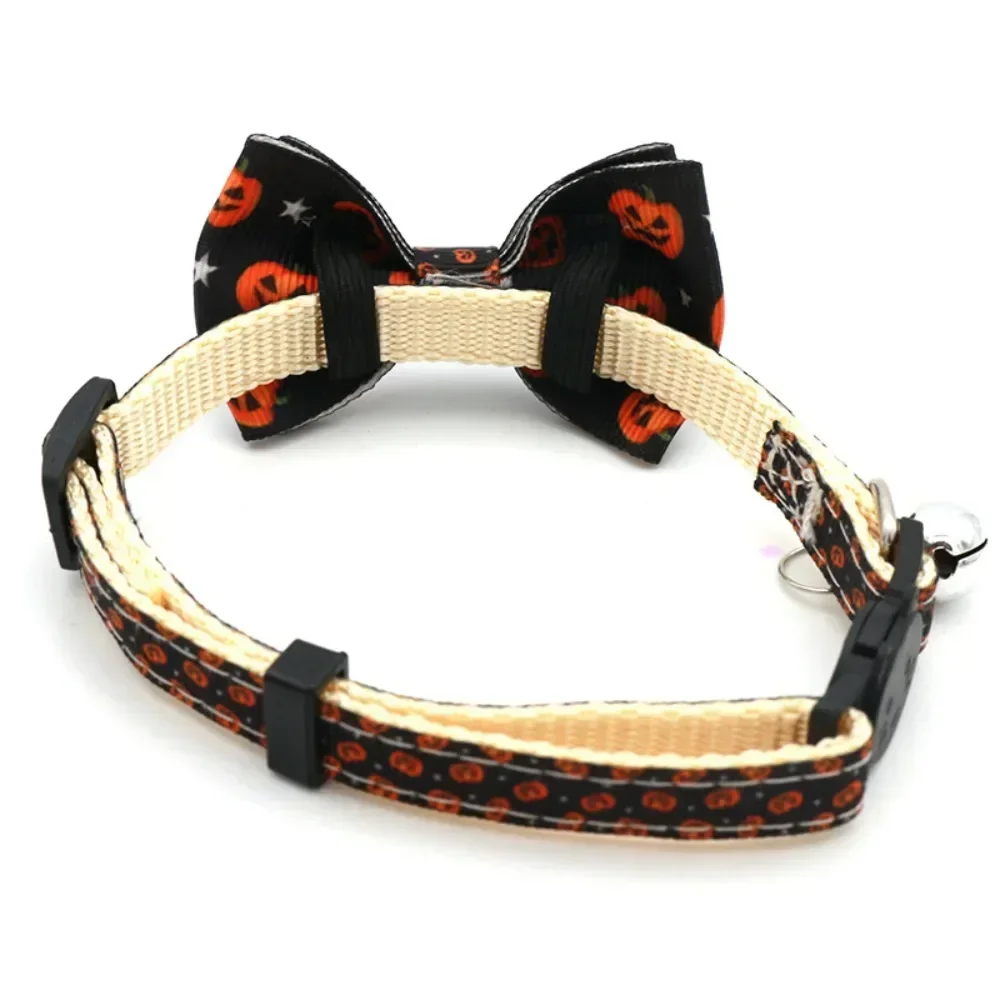 1× Halloween-Katzenhalsband mit Fliege, Glocke, Kürbis-, Totenkopf- und Geistermustern, Sicherheitsverschluss, verstellbares Katzenzubehör für Haustiere – Detail 7