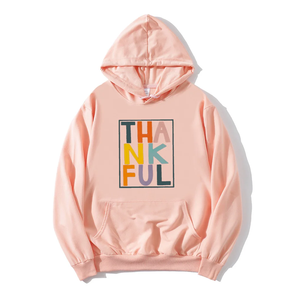 Colorful Thankful Hoodie Cute Thankful Fall  Women Clothing Thanksgiving Gift Family Thanksgiving Heart Sweatshirt Cotton