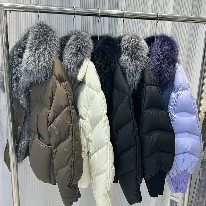 Top Quality Winter Warm Puffer Jacket Women Goose Down Feather Coats with Real Silver Fox Fur Collar