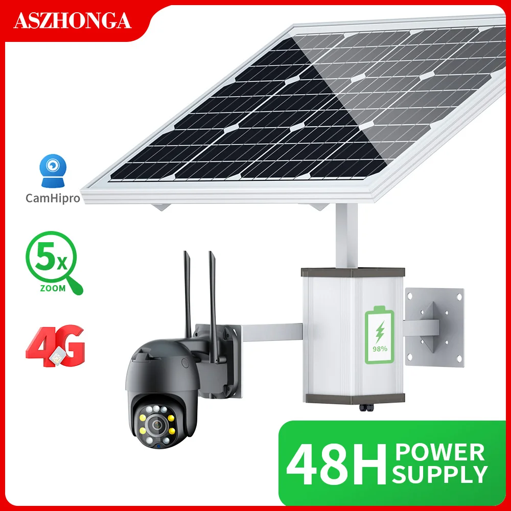 4G 5MP Solar Camera HD Security IP Camera 5X Zoom Outdoor Surveillance Cam 60W Solar Panel with 30A/40A Rechargeable Battery