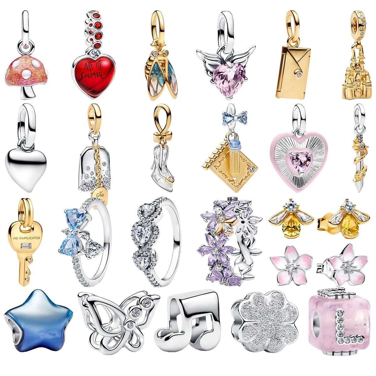 Abalorios de Plata de Ley 925 con formas de Hongo, Tortuga, Espada, Llave, Tacón Alto, Gemas, Anillos, Pendientes, Joyería de Moda, Pulsera DIY