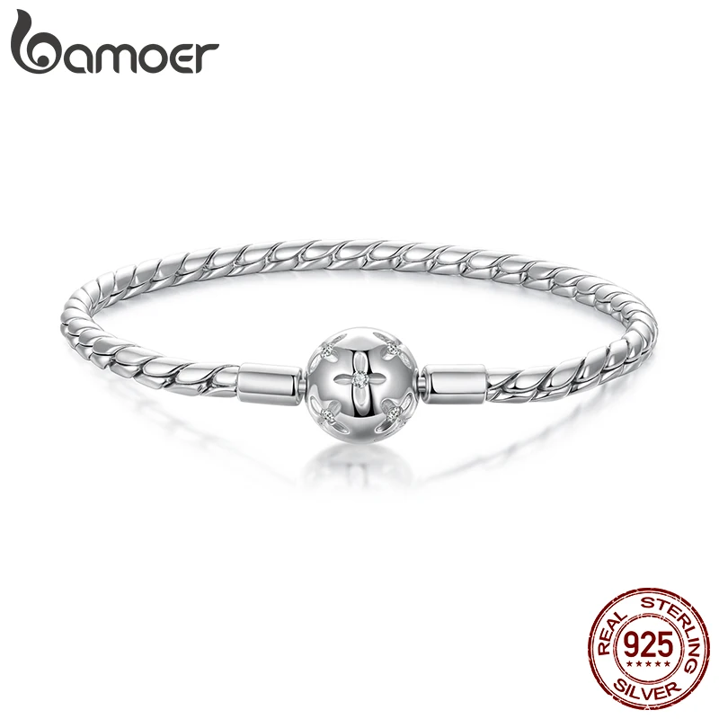 

Bamoer 925 Sterling Silver Retro Flower Basic Bracelet Round Charm Bangle for Women DIY Minimalist Eternal Love Gift Wrist Decor