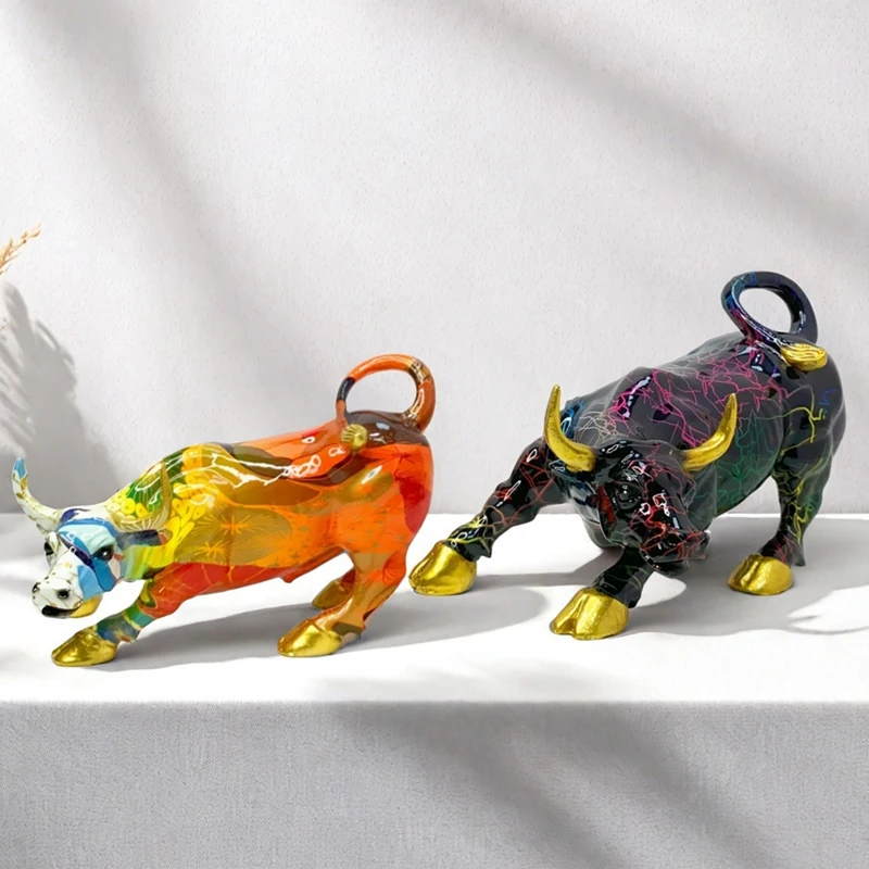 YuryFvna 2025 New Graffiti Bull Figurine Sculpture Desk Storage Statue Interior New RoomAbstract Art Ornament Holiday Decoration